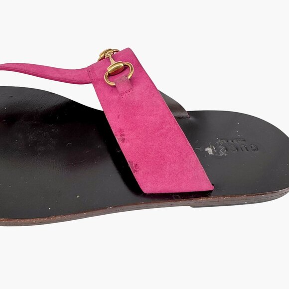 Gucci Horsebit T-Strap Flip Flop Thong Flat Sandal Pink Suede Size 38 US 8 Women - Picture 8 of 13